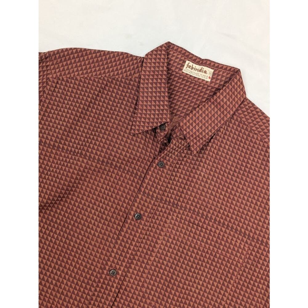 Fabindia Red Copper Dress Shirt Mens Sz 40 Long Sleeve Button Up Lightweight